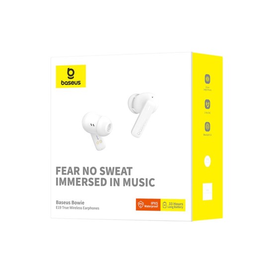 Baseus Bowie E19 Bluetooth 5.3 Wireless Headphones with Microphone - Baltas - Universālas Bezvadu Austiņas
