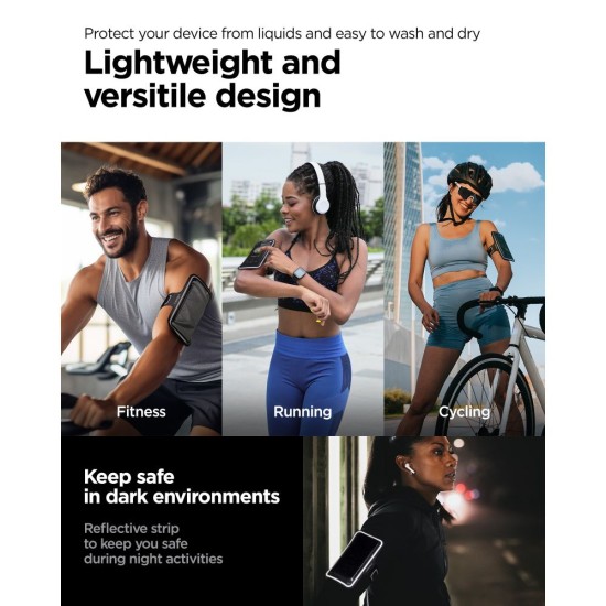 Spigen A703 Universal Sport Armband priekš viedtālruņiem ar 6.5 - 6.9 inch ekrānu - Melns - Universāls maks ietvars - Sporta futrālis rokas aproce fitnesam saite