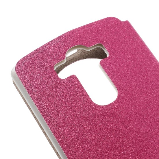 Sand-like Texture Leather Stand Case for LG G4 Beat / G4S H735 Window View - Rose - sāniski atverams maciņš ar lodziņu un stendu (ādas maks, grāmatiņa, leather book wallet case cover stand)