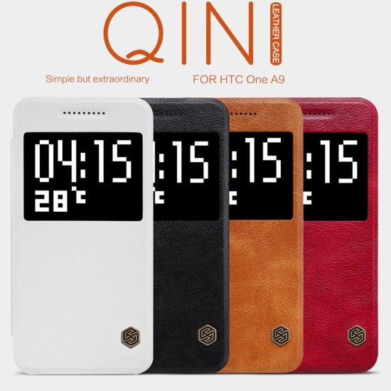 NILLKIN Qin Series Smart View Leather Case Cover for HTC One A9 - White - sāniski atverams maciņš ar lodziņu (ādas maks, grāmatiņa, leather book wallet case cover)
