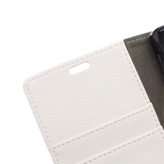 Litchi Skin Leather Wallet Case for Microsoft Lumia 550 - White - sāniski atverams maciņš ar stendu (ādas maks, grāmatiņa, leather book wallet case cover stand)