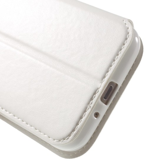 RoarKorea Noble View Samsung Galaxy J1 J120 (2016) - Balts - sāniski atverams maciņš ar stendu un lodziņu (ādas maks, grāmatiņa, leather book wallet case cover stand)