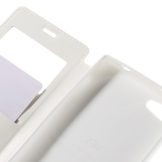 RoarKorea Noble View Sony Xperia Z5 Compact / Mini E5823 - Balts - sāniski atverams maciņš ar stendu un lodziņu (ādas maks, grāmatiņa, leather book wallet case cover stand)