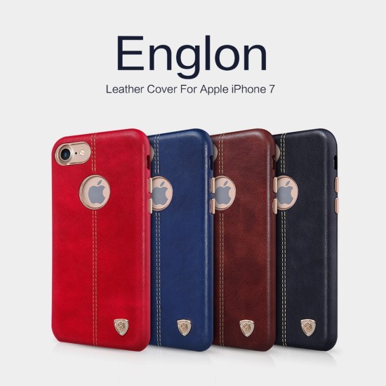 NILLKIN Englon Textured Leather Skin Hard Back Case priekš Apple iPhone 7 - Melns (ar izgriezumu) - ādas aizmugures apvalks / bampers-vāciņš