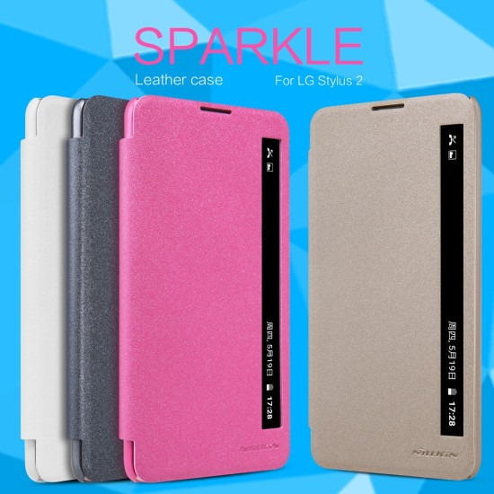 NILLKIN Sparkle Series Smart View Leather Shell for LG Stylus 2 K520 - Rose - sāniski atverams maciņš ar lodziņu (ādas maks, grāmatiņa, leather book wallet case cover)