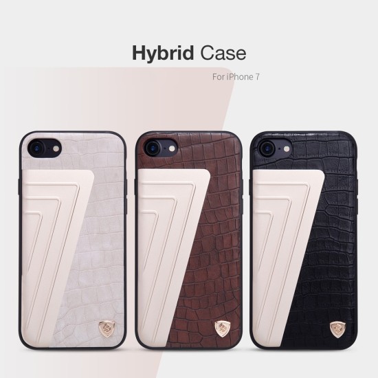 NILLKIN Hybrid Case with Crocodile Leather priekš Apple iPhone 7 / 8 / SE2 (2020) / SE3 (2022) - Ivory White - ādas aizmugures apvalks / bampers-vāciņš