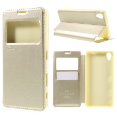 RoarKorea Noble View Sony Xperia X F5121 / F5122 - Zelts - sāniski atverams maciņš ar stendu un lodziņu (ādas maks, grāmatiņa, leather book wallet case cover stand)