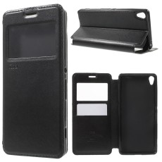 RoarKorea Noble View Sony Xperia XA F3111 / F3112 - Melns - sāniski atverams maciņš ar stendu un lodziņu (ādas maks, grāmatiņa, leather book wallet case cover stand)