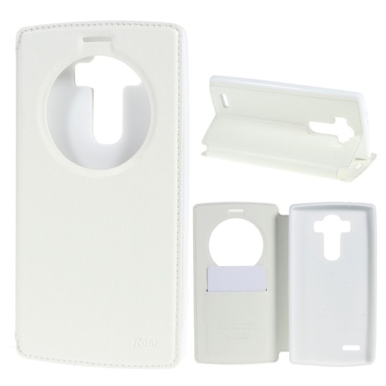 RoarKorea Noble View priekš LG G4 H815 Wake/Sleep - Balts - sāniski atverams maciņš ar stendu un lodziņu (ādas maks, grāmatiņa, leather book wallet case cover stand)