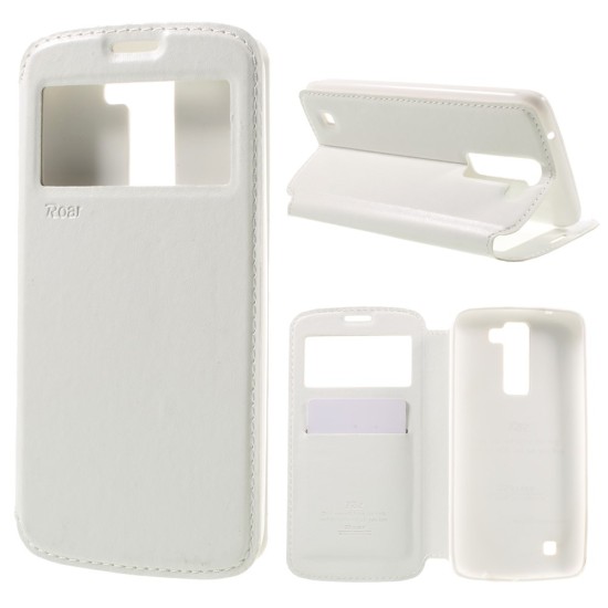 RoarKorea Noble View priekš LG K10 K420 / K430 - Balts - sāniski atverams maciņš ar stendu un lodziņu (ādas maks, grāmatiņa, leather book wallet case cover stand)