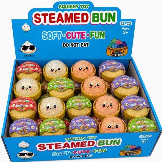 Mystery Steamed Mini Bun Squishy Dumpling with Bubbles T05-1652 - Mirdzoša antistresa skvīša rotaļlieta kapsulā / varavīksnes pārsteigums