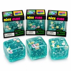 Ocean Glitter Squishy Cube – Sea Shell Sensory Toy - Antistresa rotaļlieta / mīksts marmora skvīša kubs