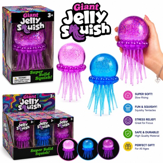 Giant Jelly Squish – Jumbo Glitter Sensory Toy - Antistresa skvīša rotaļlieta