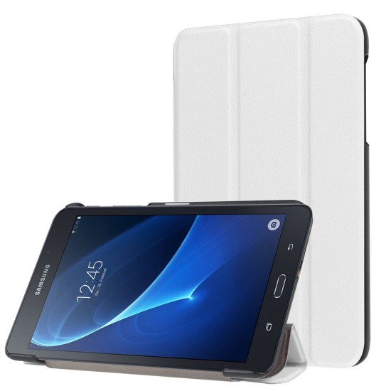 Tri-fold Leather Case Cover for Samsung Galaxy Tab A 7.0 (2016) T280 / T285 - White - sāniski atverams maciņš ar stendu (ādas maks, grāmatiņa, leather book wallet case cover stand)