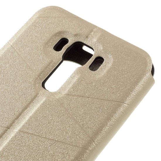 Sand-like Smart Leather Cover for Asus Zenfone 3 Laser ZC551KL with View Window - Gold - sāniski atverams maciņš ar stendu un lodziņu (ādas maks, grāmatiņa, leather book wallet case cover stand)