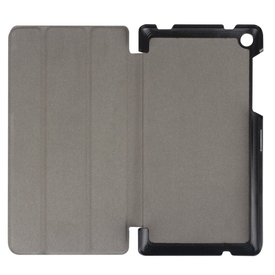 Tri-fold Stand PU Smart Auto Wake/Sleep Leather Case priekš Lenovo Tab 3 7.0 710 - Black - sāniski atverams maciņš ar stendu