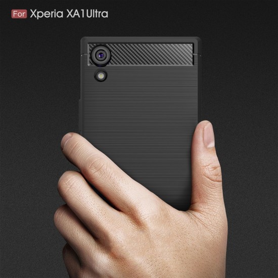 Carbon Fiber Brushed TPU Back Phone Case for Sony Xperia XA1 Ultra G3212 / G3221 - Black - triecienizturīgs silikona aizmugures apvalks (bampers, vāciņš, slim TPU silicone case shell cover, bumper)
