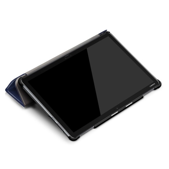Tri-fold Stand PU Smart Auto Wake/Sleep Leather Case priekš Huawei MediaPad M5 Lite 10.1 - Tumši Zils - sāniski atverams maciņš ar stendu
