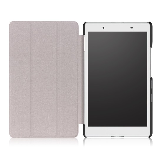 Tri-fold Stand PU Smart Auto Wake/Sleep Leather Case priekš Lenovo Tab 4 8.0 TB-8504 - Melns - sāniski atverams maciņš ar stendu