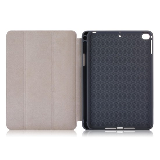 Tri-fold Stand PU Smart Auto Wake/Sleep Leather Case priekš Apple iPad mini 5 (2019) / mini 4 (2015) - Melns - sāniski atverams maciņš ar stendu