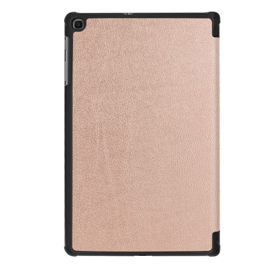 Tri-fold Stand PU Smart Auto Wake/Sleep Leather Case priekš Samsung Galaxy Tab A 10.1 (2019) T510 / T515 - Rozā Zelts - sāniski atverams maciņš ar stendu