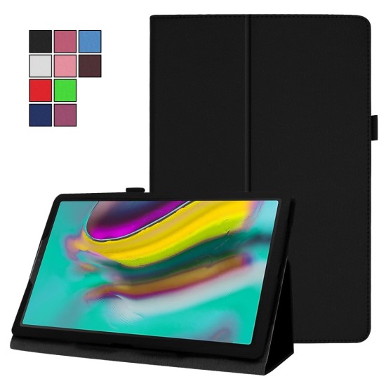 Litchi Texture Leather Stand Protective Case priekš Samsung Galaxy Tab A 10.1 (2019) T510 / T515 - Melns - sāniski atverams maciņš ar stendu