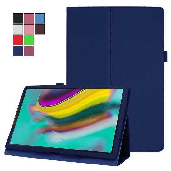 Litchi Texture Leather Stand Protective Case priekš Samsung Galaxy Tab A 10.1 (2019) T510 / T515 - Tumši Zils - sāniski atverams maciņš ar stendu