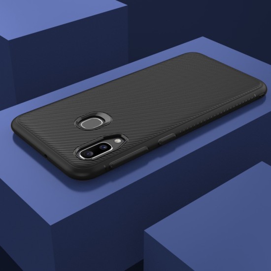 Twill Texture Silicone Mobile Phone Cover Shell priekš Samsung Galaxy A20e A202 - Melns - triecienizturīgs silikona aizmugures apvalks (bampers, vāciņš, slim TPU silicone case shell cover, bumper)