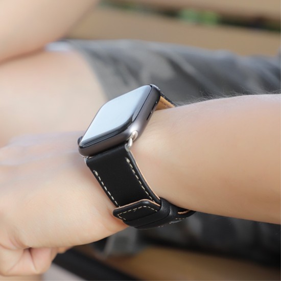 Hoco 5D Silk Printing Full Glue Tempered Glass protector priekš Apple Watch Series 4 / 5 / 6 (40mm) - Melns - Ekrāna Aizsargstikls / Bruņota Stikla Aizsargplēve (Full screen size curved)