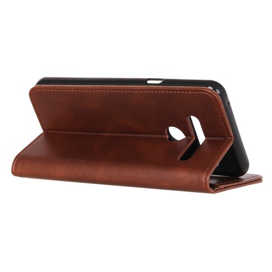 Auto-absorbed Split Leather Protection Card Holder Case priekš LG G8s ThinQ G810 - Brūns - sāniski atverams maciņš ar stendu (ādas maks, grāmatiņa, leather book wallet case cover stand)