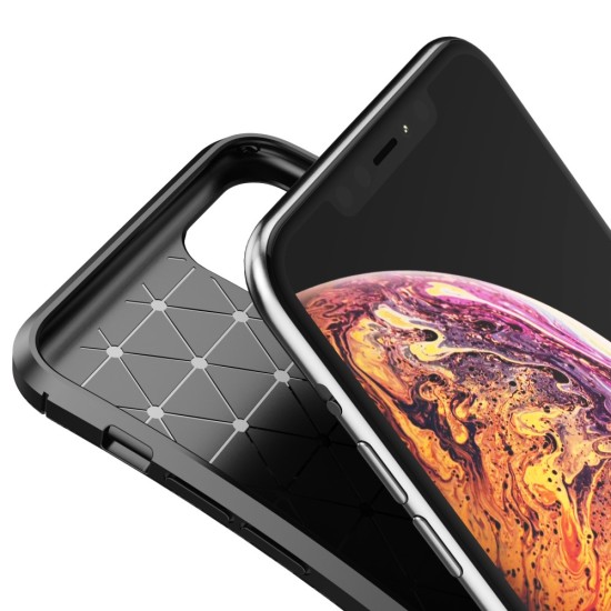 Beetle Series Carbon Fiber TPU Protection Phone Cover priekš Apple iPhone 11 Pro Max - Melns - triecienizturīgs silikona aizmugures apvalks (bampers, vāciņš, slim TPU silicone case shell cover, bumper)