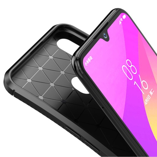 Beetle Series Carbon Fiber TPU Protection Phone Cover priekš Xiaomi Mi A3 - Melns - triecienizturīgs silikona aizmugures apvalks (bampers, vāciņš, slim TPU silicone case shell cover, bumper)