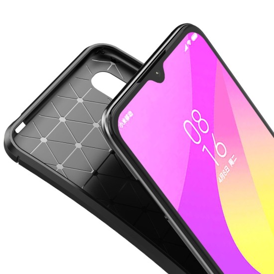 Beetle Series Carbon Fiber TPU Protection Phone Cover priekš Xiaomi Mi 9 Lite - Melns - triecienizturīgs silikona aizmugures apvalks (bampers, vāciņš, slim TPU silicone case shell cover, bumper)