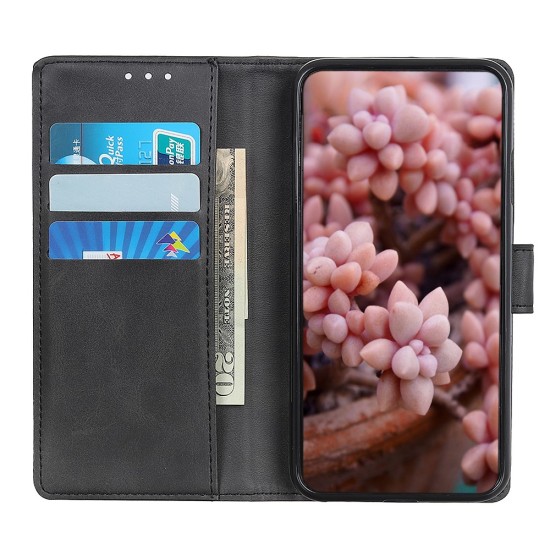 Matte Skin PU Leather Wallet Stand Book Case priekš LG K40s X430 - Melns - sāniski atverams maciņš ar stendu