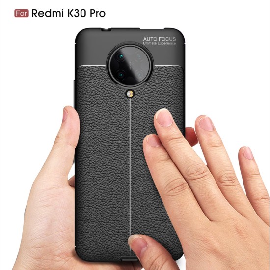Litchi Skin PU Leather Coated TPU Mobile Phone Case priekš Xiaomi Poco F2 Pro - Melns - ādas imitācijas triecienizturīgs silikona aizmugures apvalks (maciņš, bampers, vāciņš, slim cover, bumper, back case)