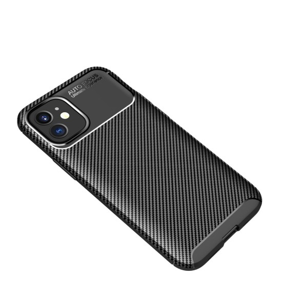 Carbon Fiber Texture Shockproof TPU Phone Cover priekš Apple iPhone 12 mini - Melns - triecienizturīgs silikona aizmugures apvalks / bampers-vāciņš