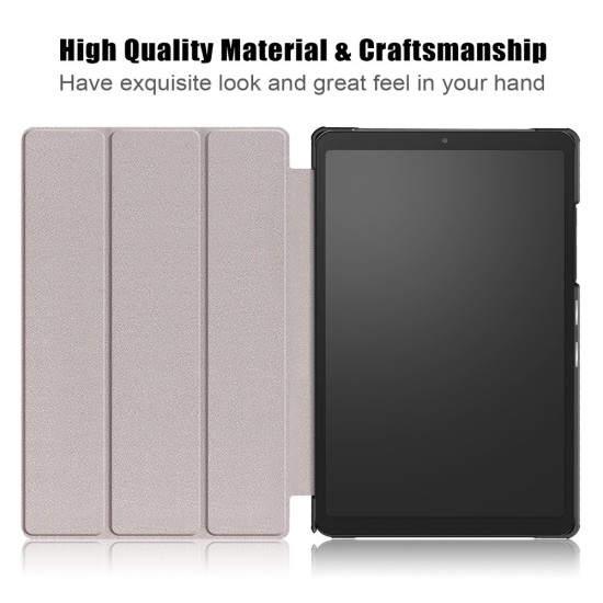Tri-fold Stand PU Smart Auto Wake/Sleep Leather Case priekš Samsung Galaxy Tab A7 (2020 / 2022) T500 / T505 / T509 - Melns - sāniski atverams maciņš ar stendu