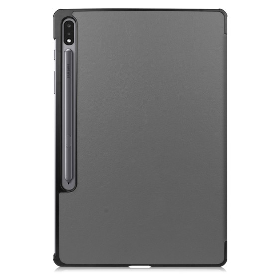 Tri-fold Stand PU Smart Auto Wake/Sleep Leather Case priekš Samsung Galaxy Tab S7 FE T733 / T736 - Pelēka - sāniski atverams maciņš ar stendu