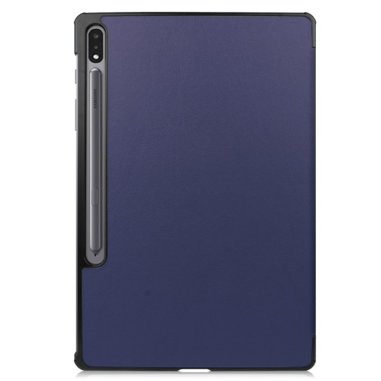 Tri-fold Stand PU Smart Auto Wake/Sleep Leather Case priekš Samsung Galaxy Tab S7 FE T733 / T736 - Tumši Zils - sāniski atverams maciņš ar stendu