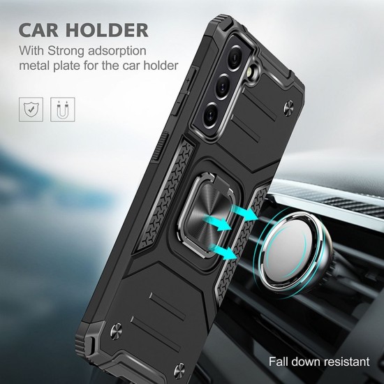 Nitro Armored Hybrid Back Case priekš Samsung Galaxy A13 4G A135 - Melns - triecienizturīgs silikona-plastikāta aizmugures apvalks ar gredzenu / bampers-vāciņš