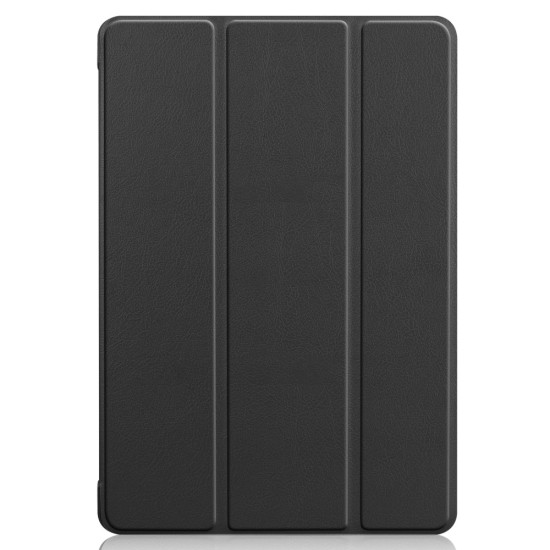 Tri-fold Stand PU Smart Auto Wake/Sleep Leather Case priekš Huawei MatePad T10 / T10s - Melns - sāniski atverams maciņš ar stendu