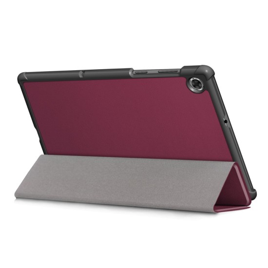 Tri-fold Stand PU Smart Auto Wake/Sleep Leather Case priekš Lenovo Tab M10 HD X306 - Bordo - sāniski atverams maciņš ar stendu