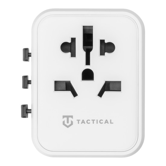 Tactical PTP Travel Adapter 12W USB / Type-C Wall Charger 2.4A - Balts - Universāls adaptīvs tīkla lādētājs rozetēm visā pasaulē