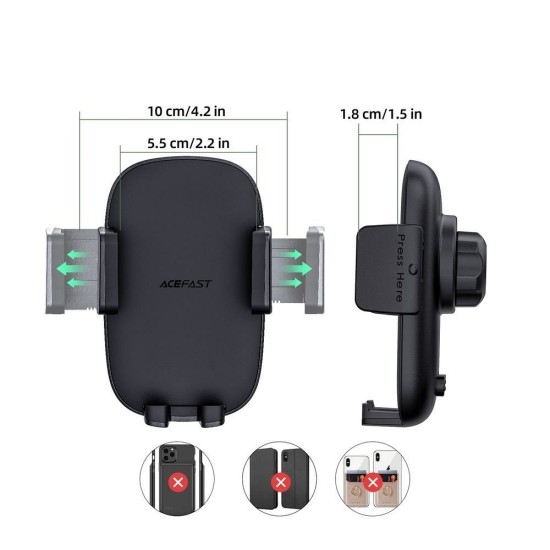 Acefast Car Phone Holder for Dashboard / Windshield / Air Vent - Melns - Universāls stiprinājums uz automašīnas paneļa / loga / ventilācijas režģa