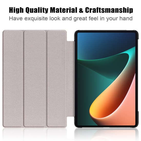 Tri-fold Stand PU Smart Auto Wake/Sleep Leather Case priekš Xiaomi Redmi Pad SE 11.0 - Tumši Zils - sāniski atverams maciņš ar stendu