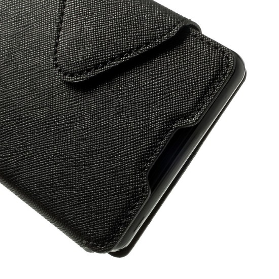 RoarKorea Fancy Diary View Sony Xperia Z3 Plus E6553 / Z4 Wake/Sleep - Melns - sāniski atverams maciņš ar stendu un lodziņu (ādas maks, grāmatiņa, leather book wallet case cover stand)