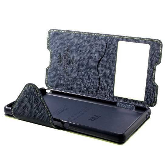 RoarKorea Fancy Diary View Sony Xperia Z3 Plus E6553 / Z4 Wake/Sleep - Zaļš - sāniski atverams maciņš ar stendu un lodziņu (ādas maks, grāmatiņa, leather book wallet case cover stand)