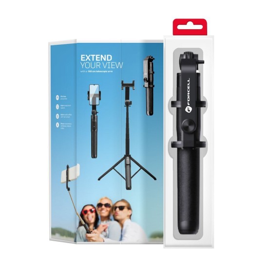 Forcell F-Grip S150XL Bluetooth remote control Selfie Stick with Tripod - Melns - Selfie monopod Teleskopisks Universāla stiprinājuma statīvs