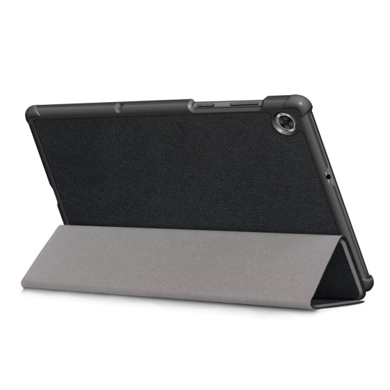 Tri-fold Stand PU Smart Auto Wake/Sleep Leather Case priekš Lenovo IdeaTab 11 TB-336 - Melns - sāniski atverams maciņš ar stendu