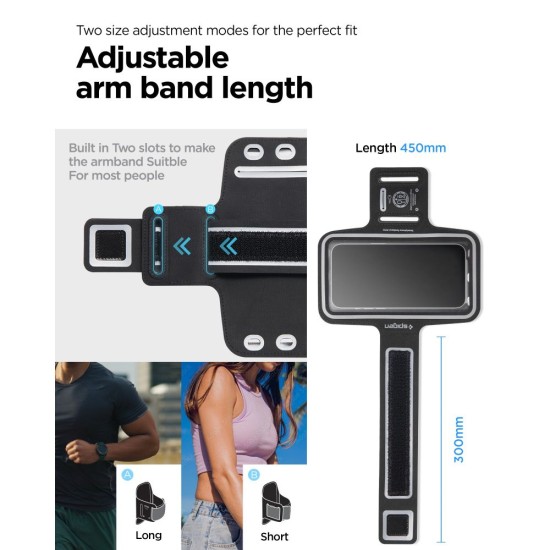 Spigen A703 Universal Sport Armband priekš viedtālruņiem ar 6.5 - 6.9 inch ekrānu - Melns - Universāls maks ietvars - Sporta futrālis rokas aproce fitnesam saite